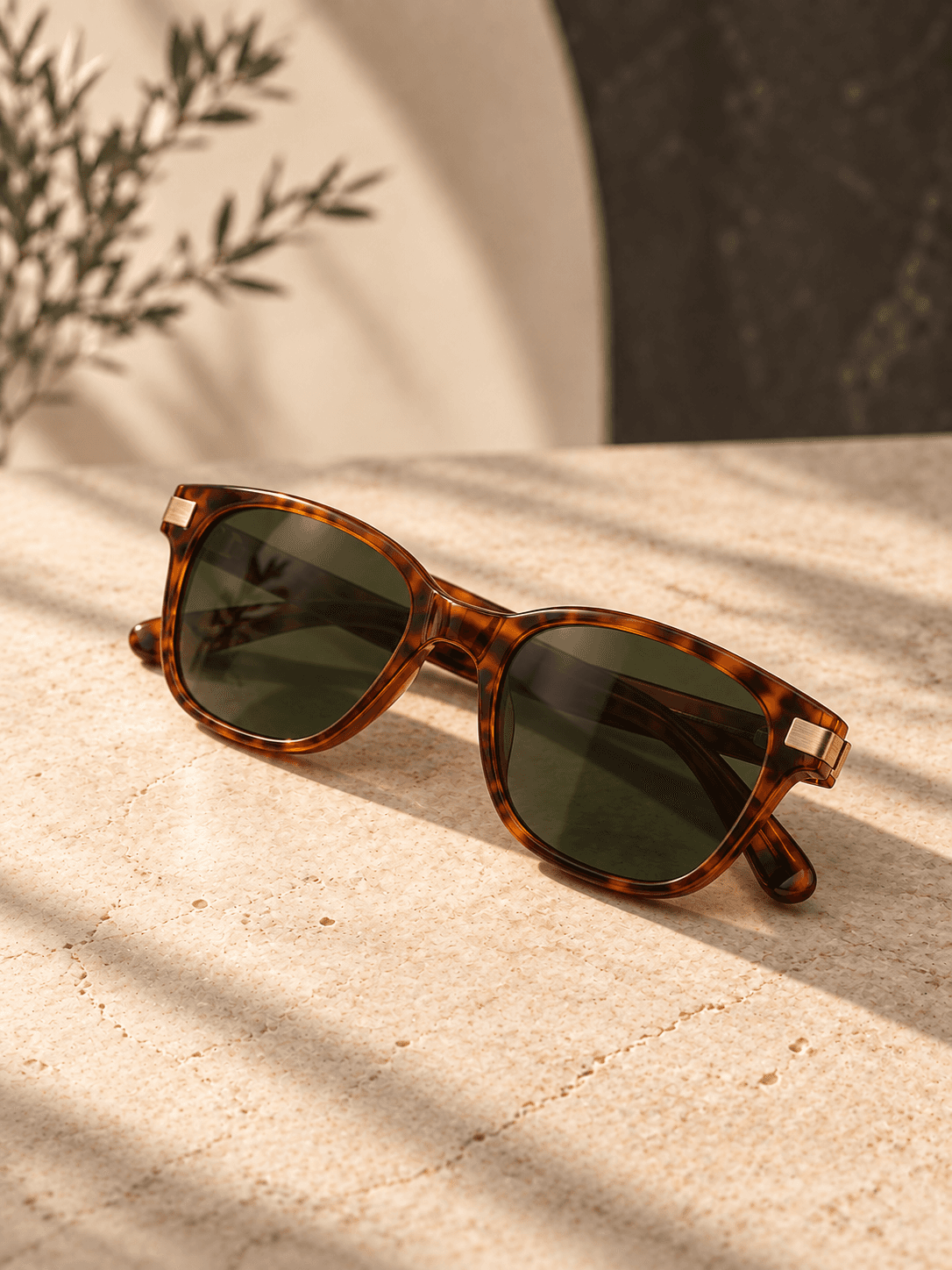 Sunglasses photographed on a warm neutral background